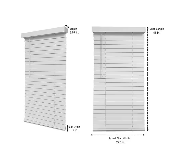 Home Decorators Collection White Cordless Faux Wood Blinds for Windows with 2 in. Slats - 36 in. W x 48 in. L (Actual Size 35.5 in. W x 48 in. L