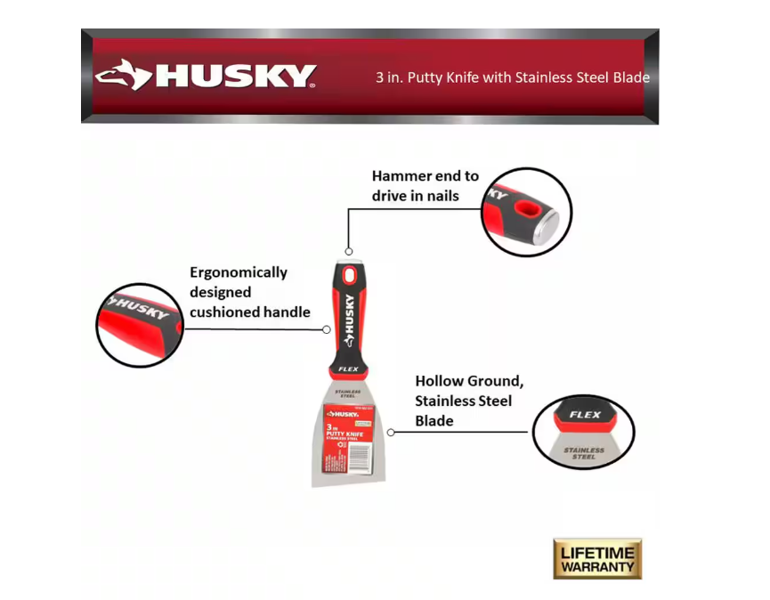 Husky 3 in. Putty Knife with Flexible Stainless Steel Blade