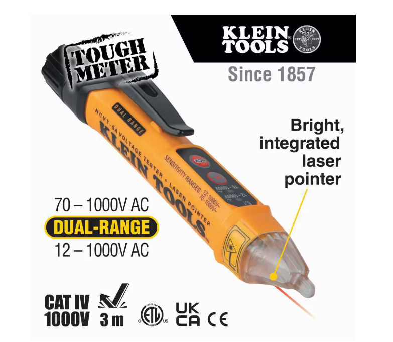 Klein Tools Dual Range Non Contact Voltage Tester with Laser Pointer 12-1000V AC