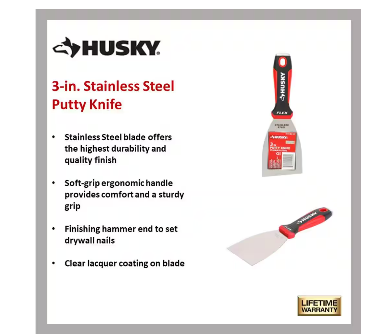 Husky 3 in. Putty Knife with Flexible Stainless Steel Blade