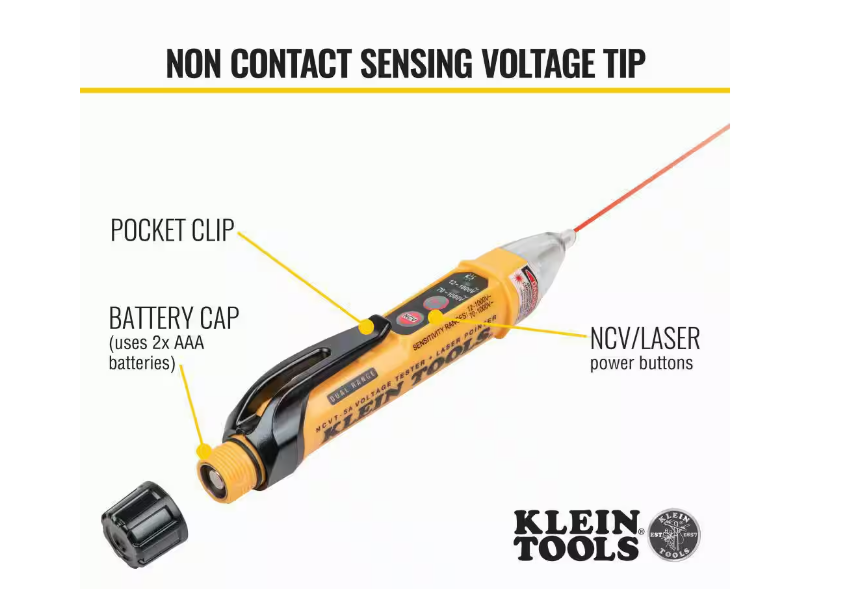 Klein Tools Dual Range Non Contact Voltage Tester with Laser Pointer 12-1000V AC