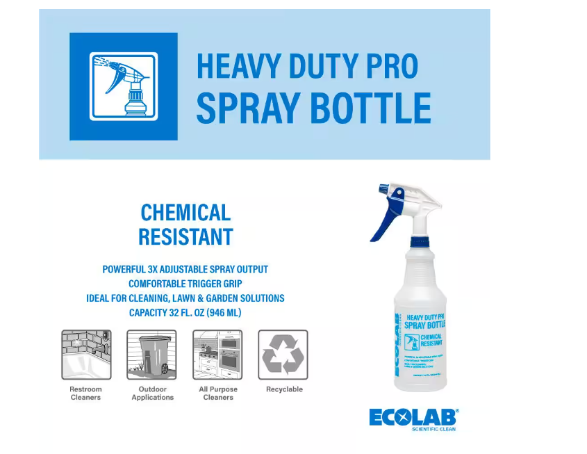 ECOLAB 32 oz. Heavy Duty Pro All Purpose Spray Bottle; Refillable Bottle with Adjustable Nozzle