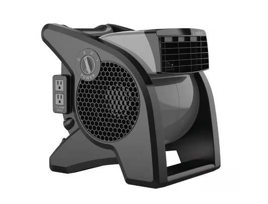 Lasko Pivoting 11.2 in. 3 Speed High Velocity Blower Fan for Home, Job Site in Gray, 375 CFM, 2 120V Outlets, Circuit Breaker