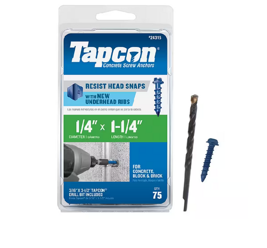 Tapcon 1/4 in. x 1-1/4 in. Hex-Washer-Head Concrete Anchors (75-Piece)