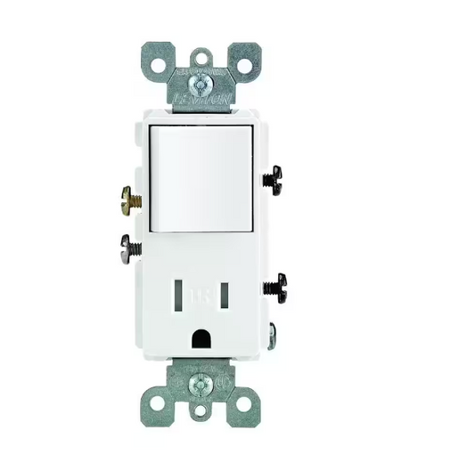 Leviton Decora 15 Amp Tamper Resistant Combo Switch and Outlet, White T5625-WS